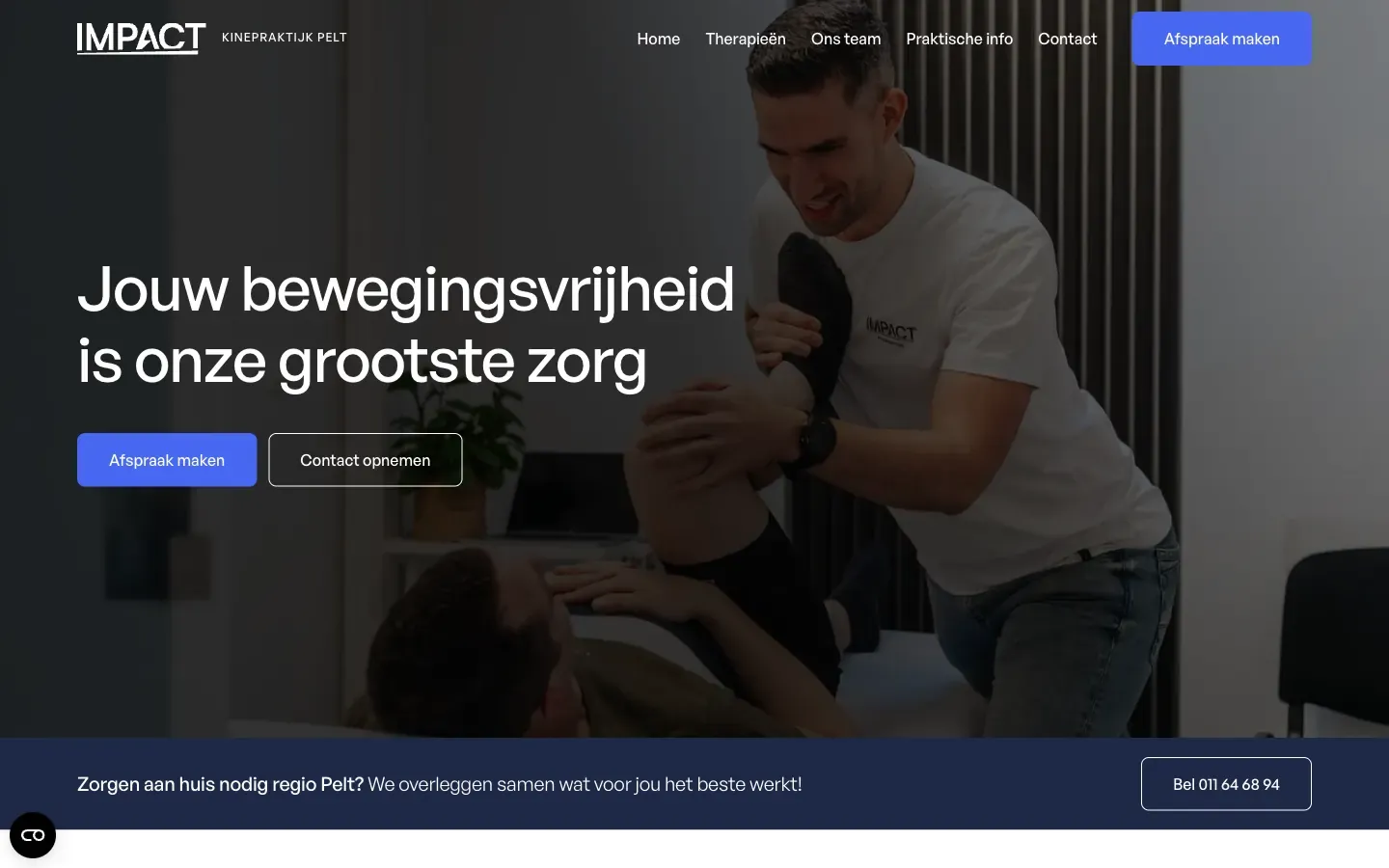 Website voor Impact Kine, gebouwd door Mediamast