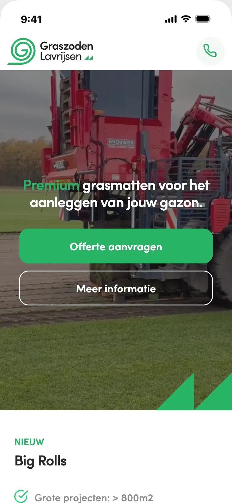 De homepagina van graszodenlavrijsen.be op gsm