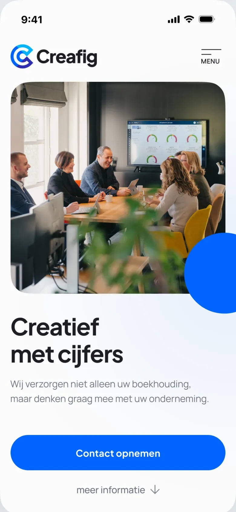 De homepagina van creafig.be op gsm