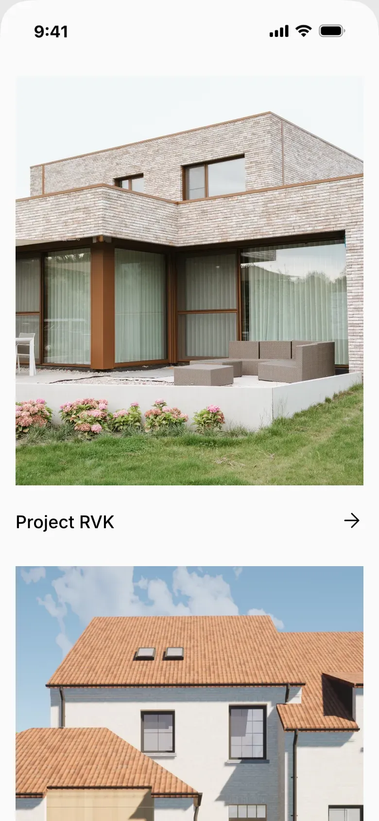 Het overzicht van de projecten op gsm, met een moderne woning in Kinrooi