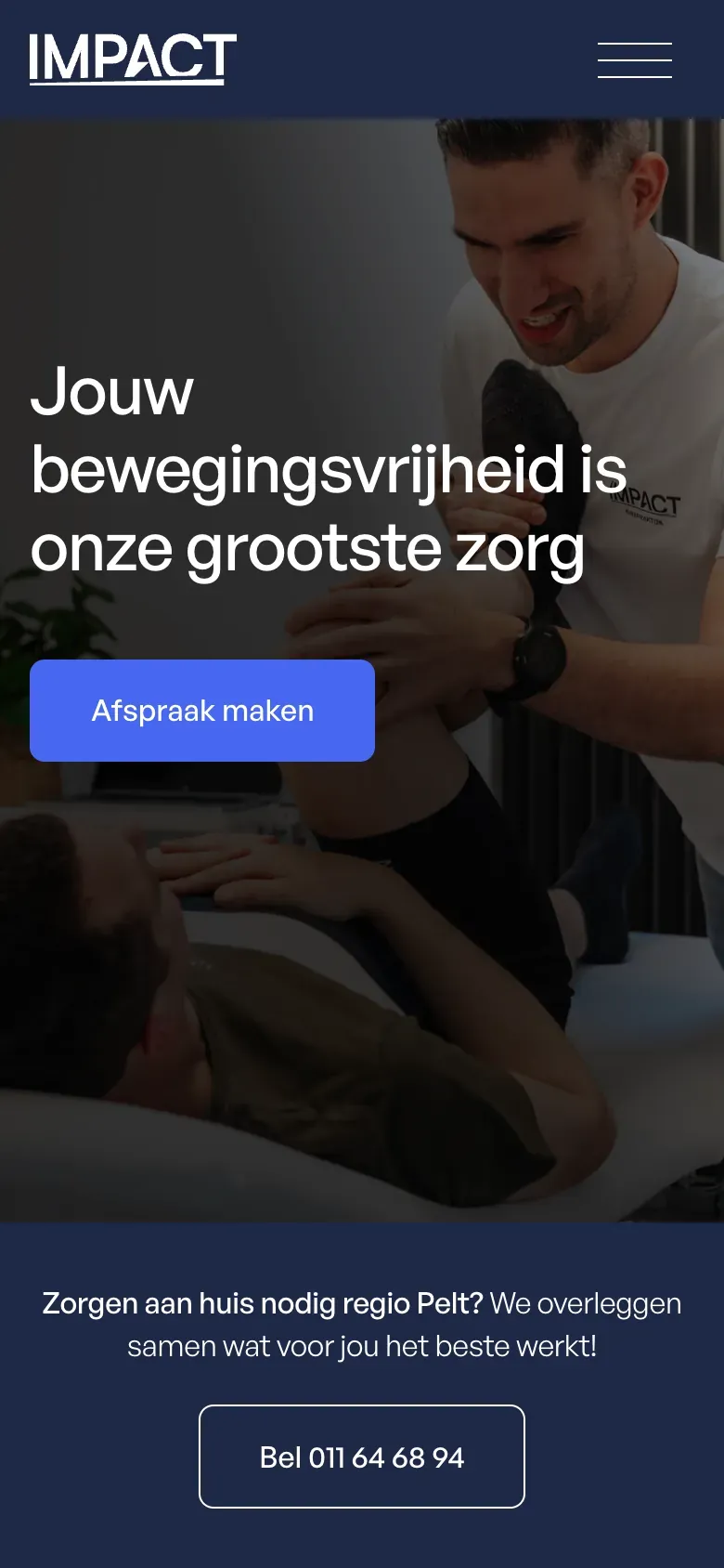 De homepagina van impact-kine.be op gsm