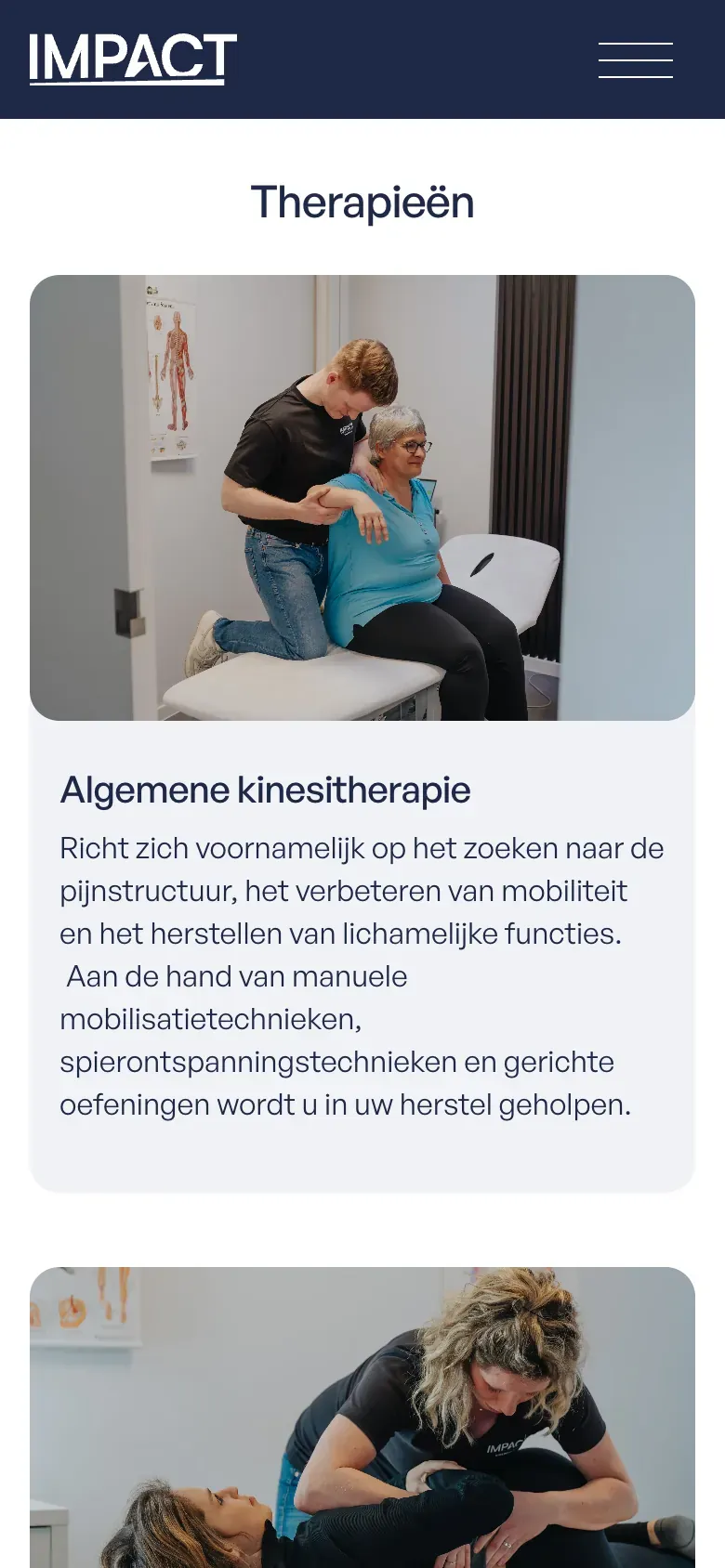 De therapieën van Impact op gsm, te beginnen met algemene kinesitherapie