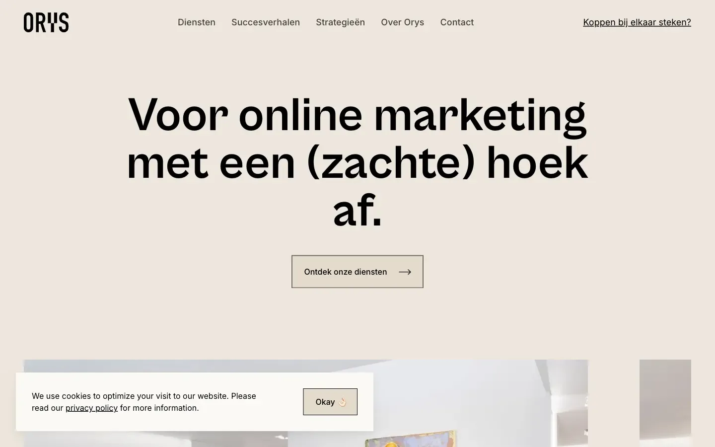 Website voor Orys, gebouwd door Mediamast