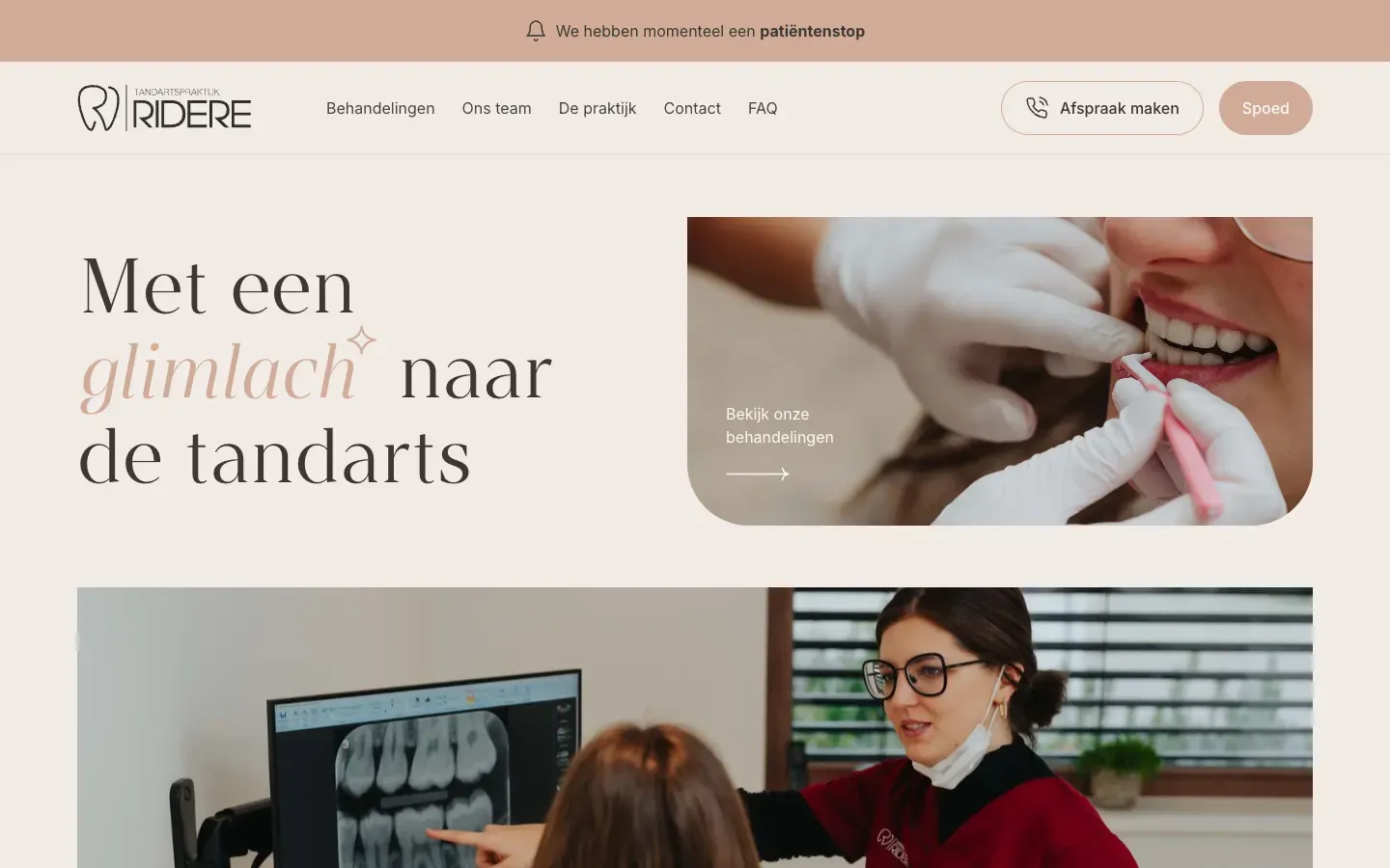 Website voor Tandartspraktijk Ridere, gebouwd door Mediamast